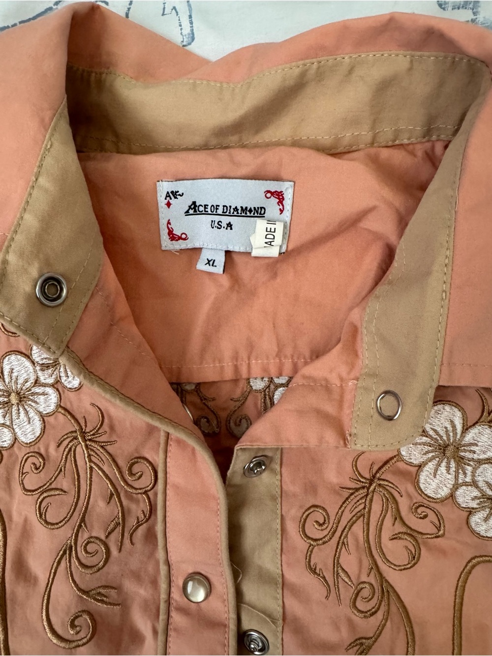 Embroidered Western Button-Down Shirt - Peach - Picture 2 of 3